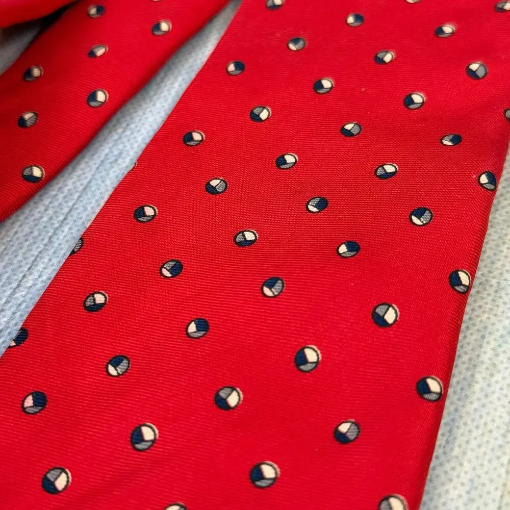 Christian Dior Red White Blue Mens Necktie Floral Silk Made in Italy USA Vintage